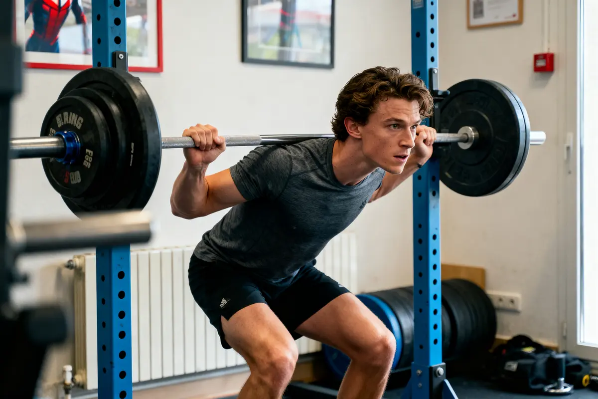 Homme soulevant une barre avec poids dans une salle de sport, concentré et en plein effort.