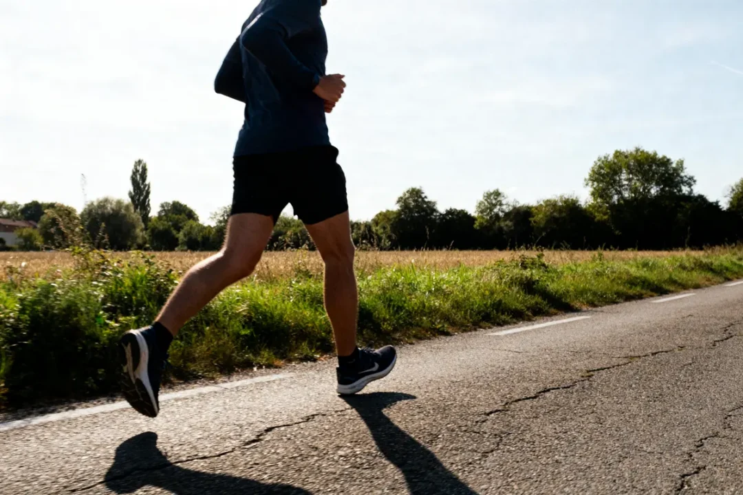 Un homme court sur une route en plein air mesurant 20000 pas en km
