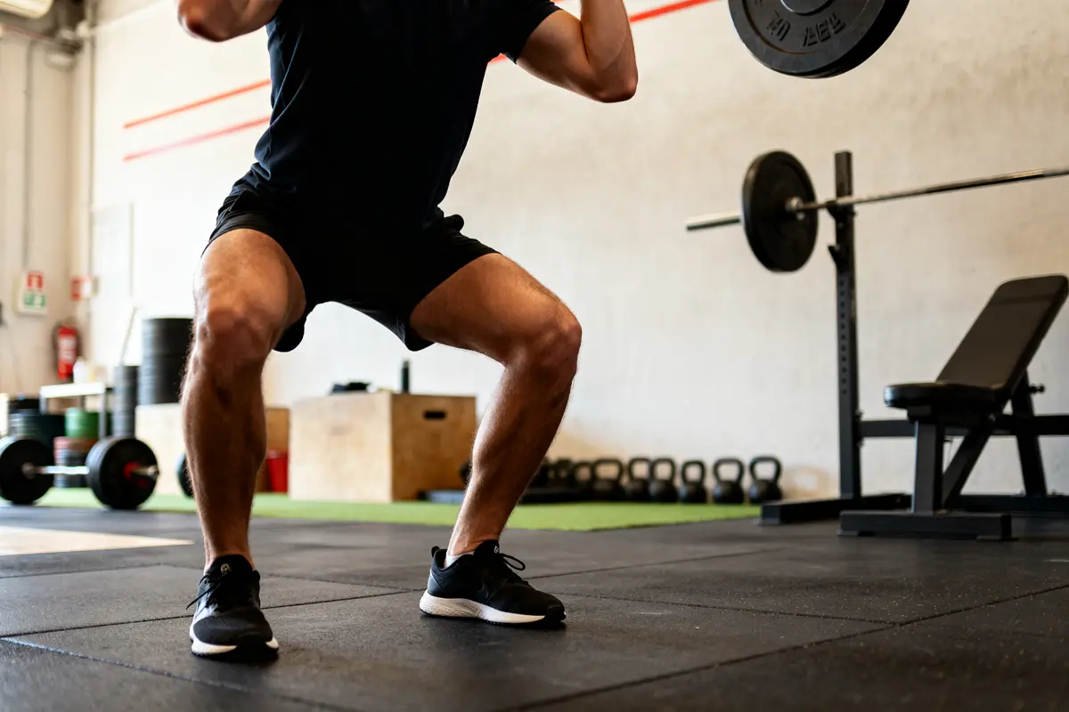 Personne effectuant des squats en salle pour apprendre comment grossir des cuisses rapidement