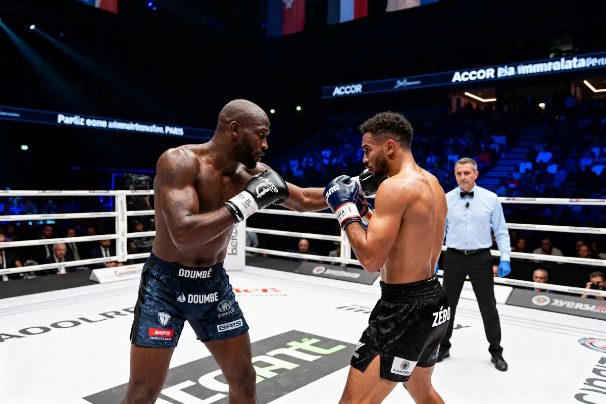 Des boxeurs s'affrontent sur le ring pendant la carte pfl paris devant un arbitre