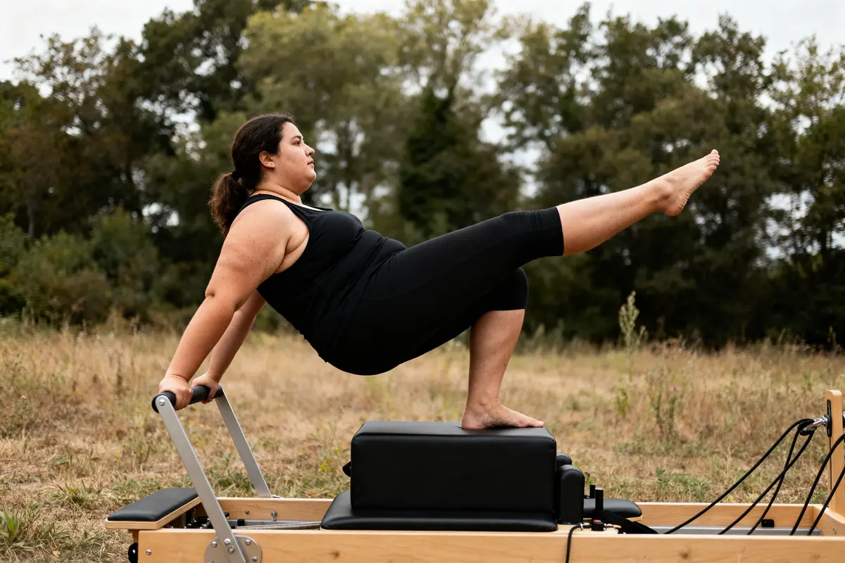 Personne effectuant du Pilates en extérieur, illustrant les possibles effets négatifs du Pilates