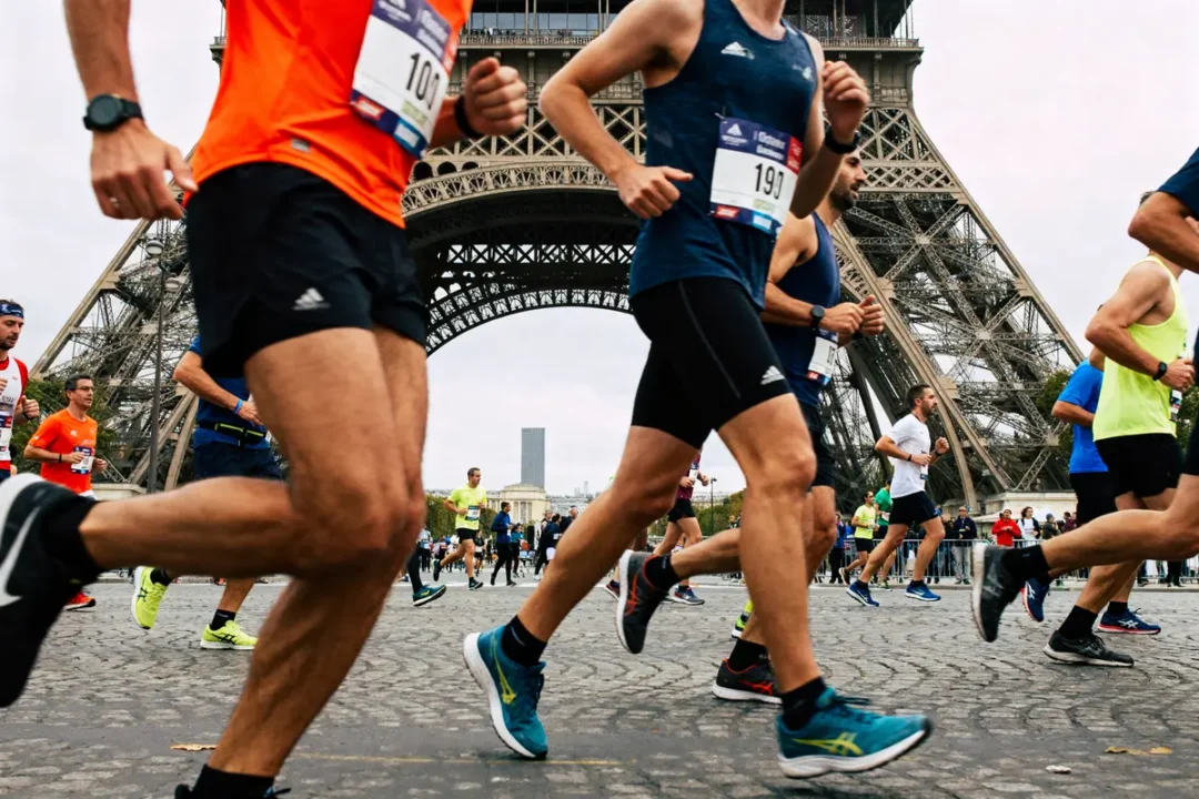 Des coureurs participent à une course de 10 km à Paris près de la tour Eiffel