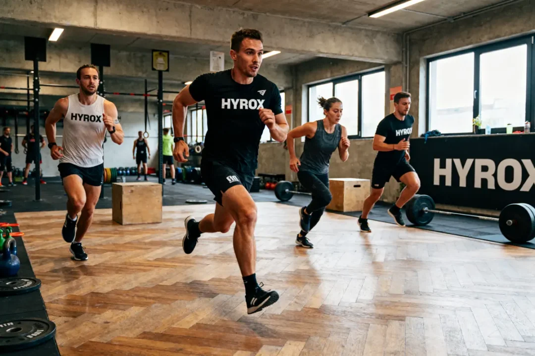 Des athlètes en course lors d'un entraînement Hyrox, c'est quoi un tel événement sportif