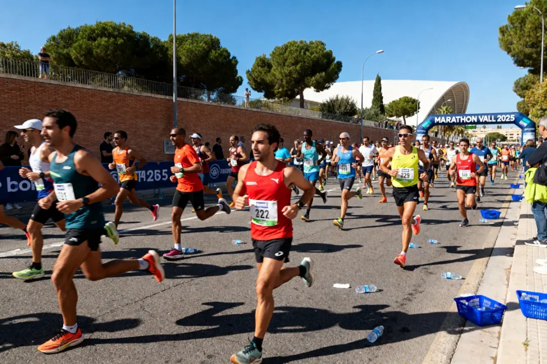Des coureurs participent à une course sur route lors du marathon de Valence 2025